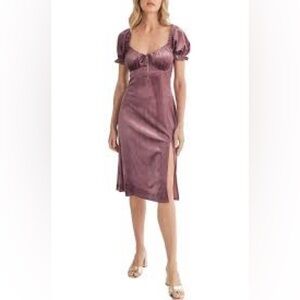 All in Favor Purple Crushed Velvet Midi Dress Plum Size Medium Peasant Top NEW